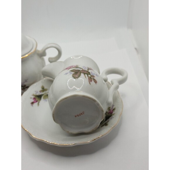 Royal Sealy Moss Rose China Mini Teapot, Creamer & Sugar w/Lid Made in Japan - Picture 8 of 16
